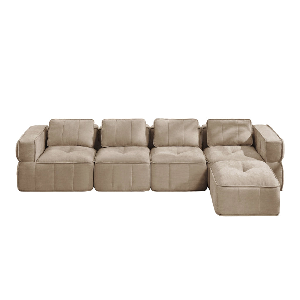 Divano modulare angolare senza struttura con pouf e seduta profonda in poliestere sabbia 344 × 162 × 67 cm