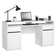 Scrivania Leepi, Scrittoio multiuso, Tavolo per ufficio porta PC, Piano di lavoro, 149x48 h77 cm, Bianco lucido