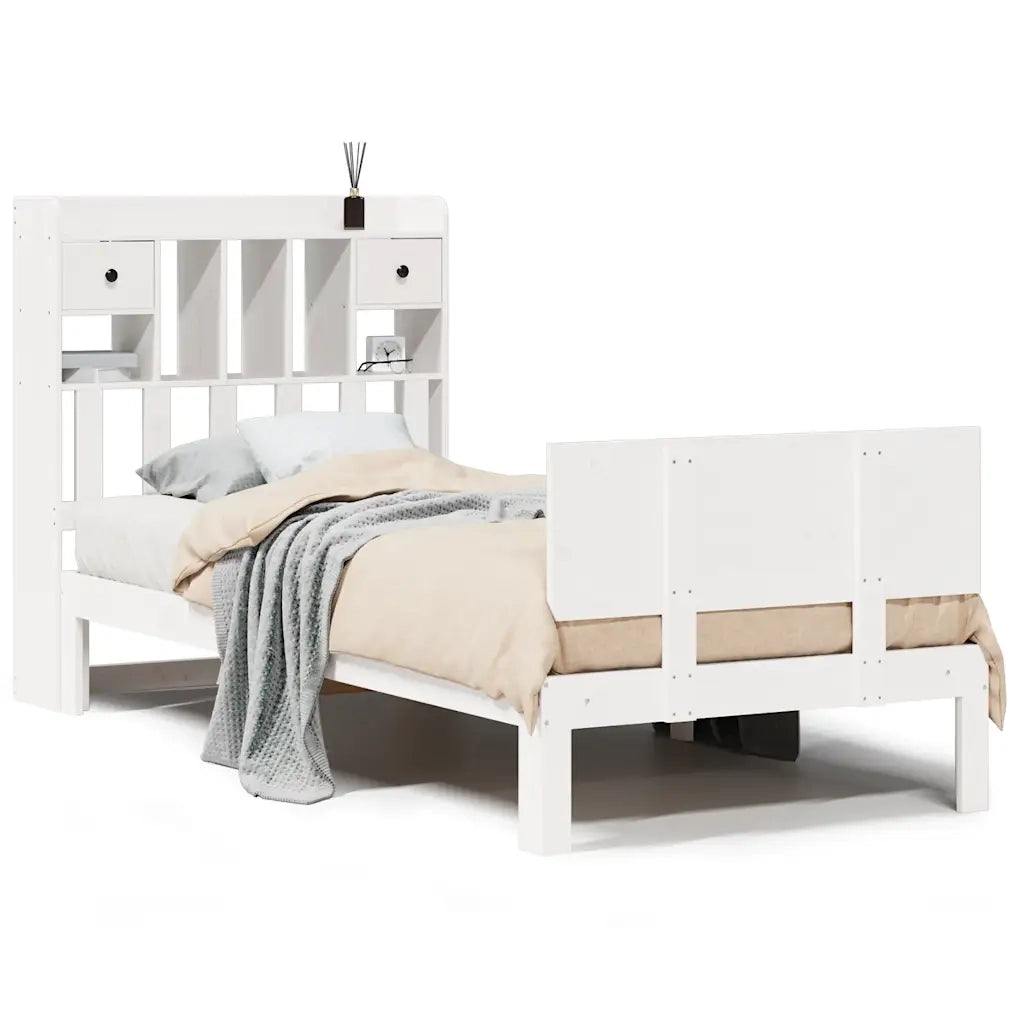 Letto Libreria senza Materasso Bianca 90x200 cm Legno di Pino 3322687