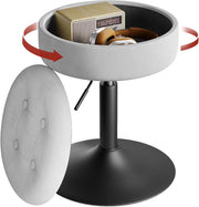 Sgabello da Trucco Girevole, Sgabello Altezza Regolabile, Sedia da Bar Rotondo con Contenitore, Sedile in Velluto, Base in Metallo, per Cucina, Soggiorno, Grigio Chiaro