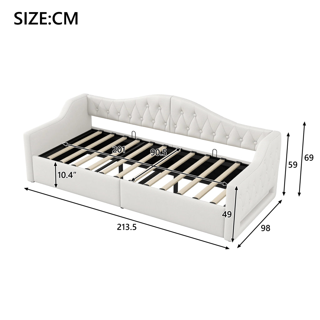 LETTO DA GIORNO 90x200 cm Imbottito Beige con LED e vano contenitore