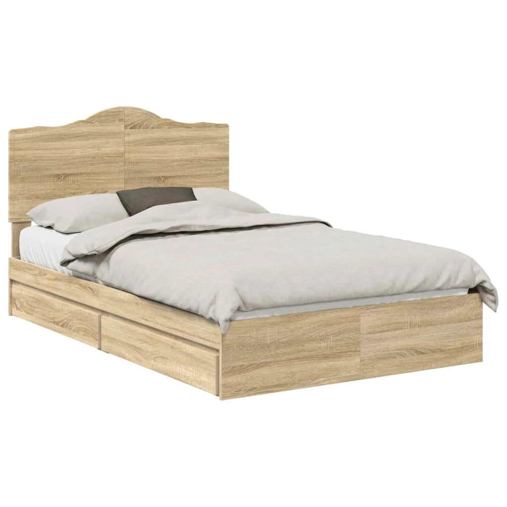 Letto con Contenitore con testiera Rovere Sonoma 135 x 190 cm