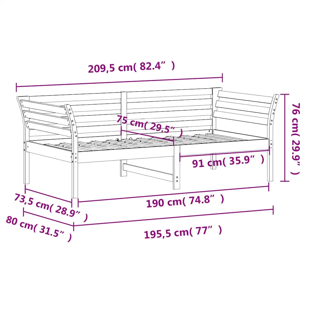 Letto singolo | Letto per adulti | Dormeuse senza Materasso Bianco 75x190 cm in Legno di Pino