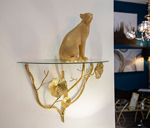 Comodino da Muro Tisty 60x40x30 cm in Ferro e Vetro Oro