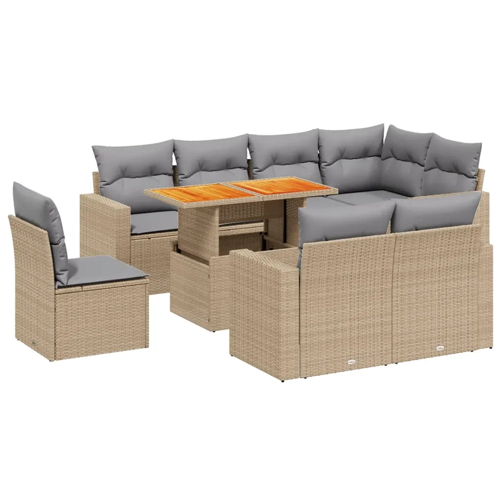 Set Divano da Giardino 9 pz con Cuscini Beige in Polyrattan 3271409