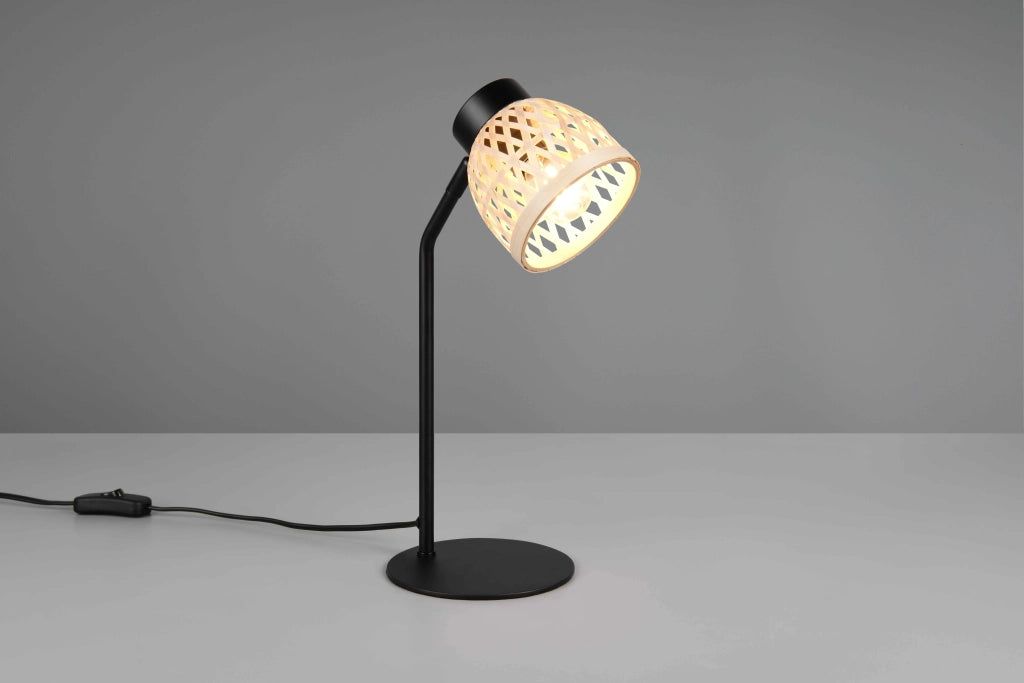 Lampada da tavolo, bambù e metallo, naturale e nero, H 36 cm, Laurent