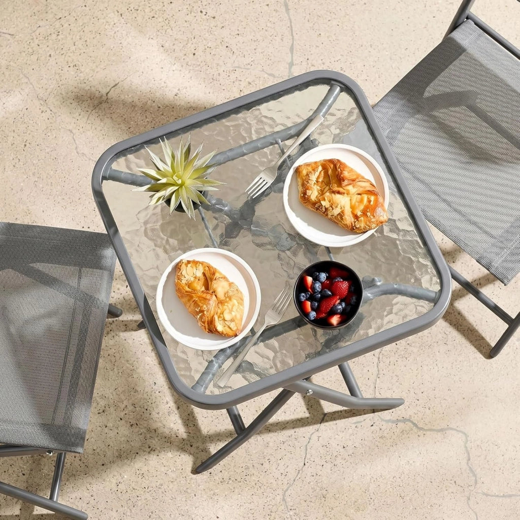 Set da Bistrot 3 Pezzi, Set Mobili Pieghevoli Include 1 Tavolo e 2 Sedie, Resistente alle Intemperie e Traspirante, per Piccoli Balconi e Giardini, Grigio