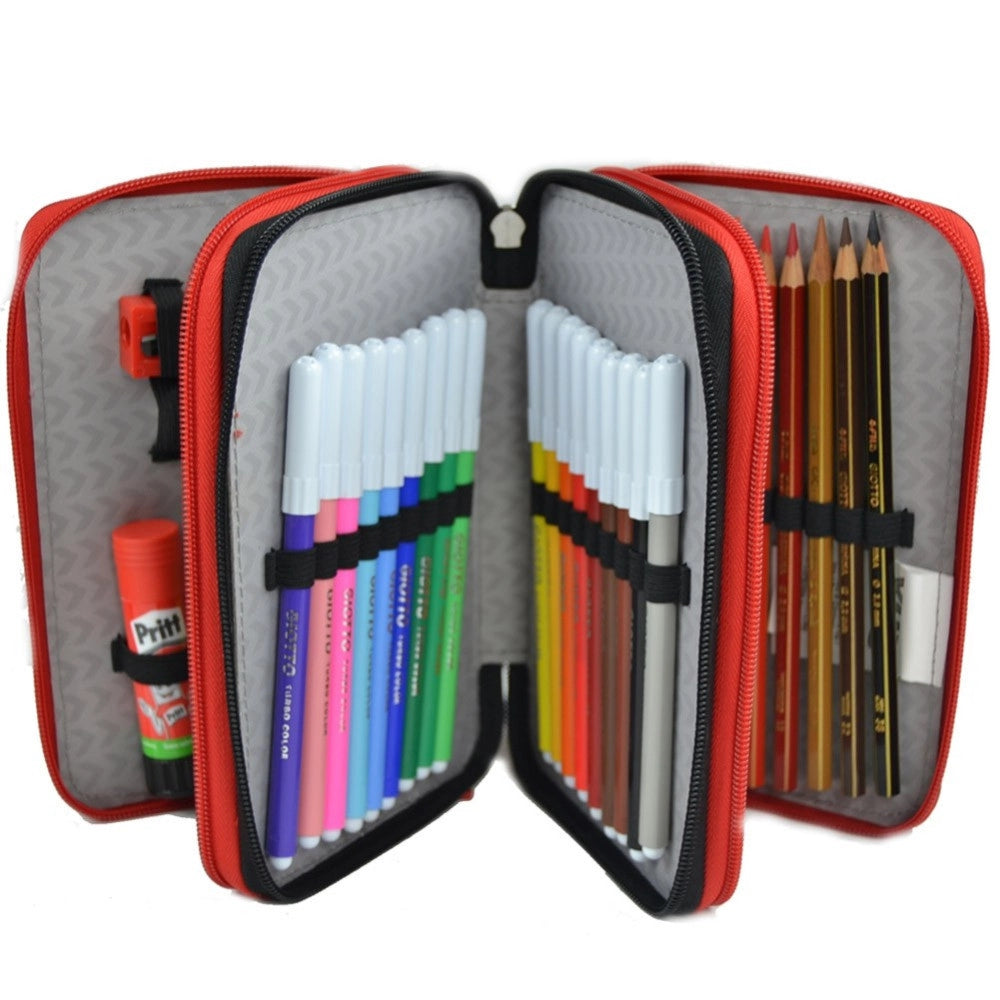 Trade Shop - Astuccio 3zip Accessoriato Completo Yub Seven Originale Svalvolati Scuola Grigio -