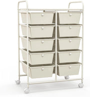 Carrello con 10 cassetti, impilabile, carrello per cassetti, carrello da cucina con ruote bloccabili, carrello per cucina, bagno, ufficio, 65,5 x 37 x 87 cm, bianco