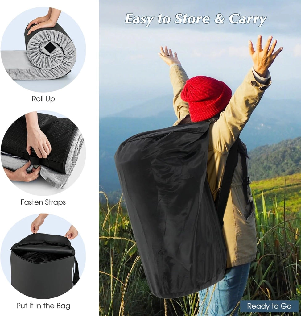 Materasso da campeggio portatile 183 x 62,5 x 6,5 cm, materasso pieghevole in memory foam con borsa per il trasporto, fodera rimovibile in flanella, per viaggi, campeggio, casa