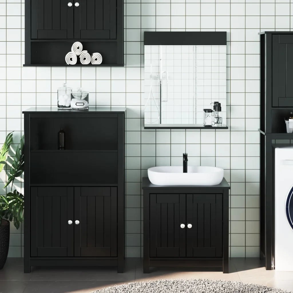 Set Mobili da Bagno 3 pz BERG Nero in Legno Massello di Pino