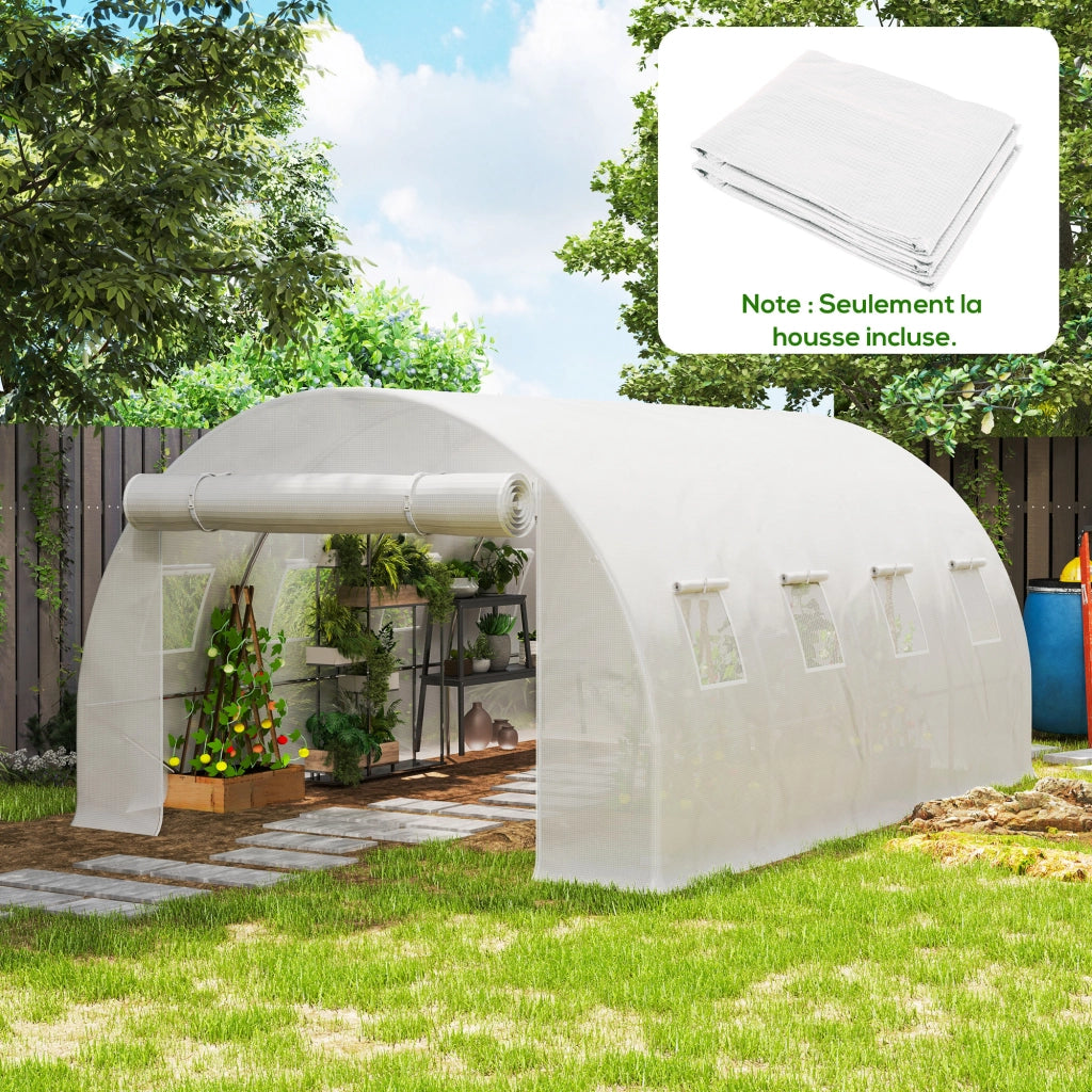 Telo di ricambio per serra tunnel ¨C Xylo ¨C 4x3x2m PE bianco impermeabile anti-UV con 8 finestre