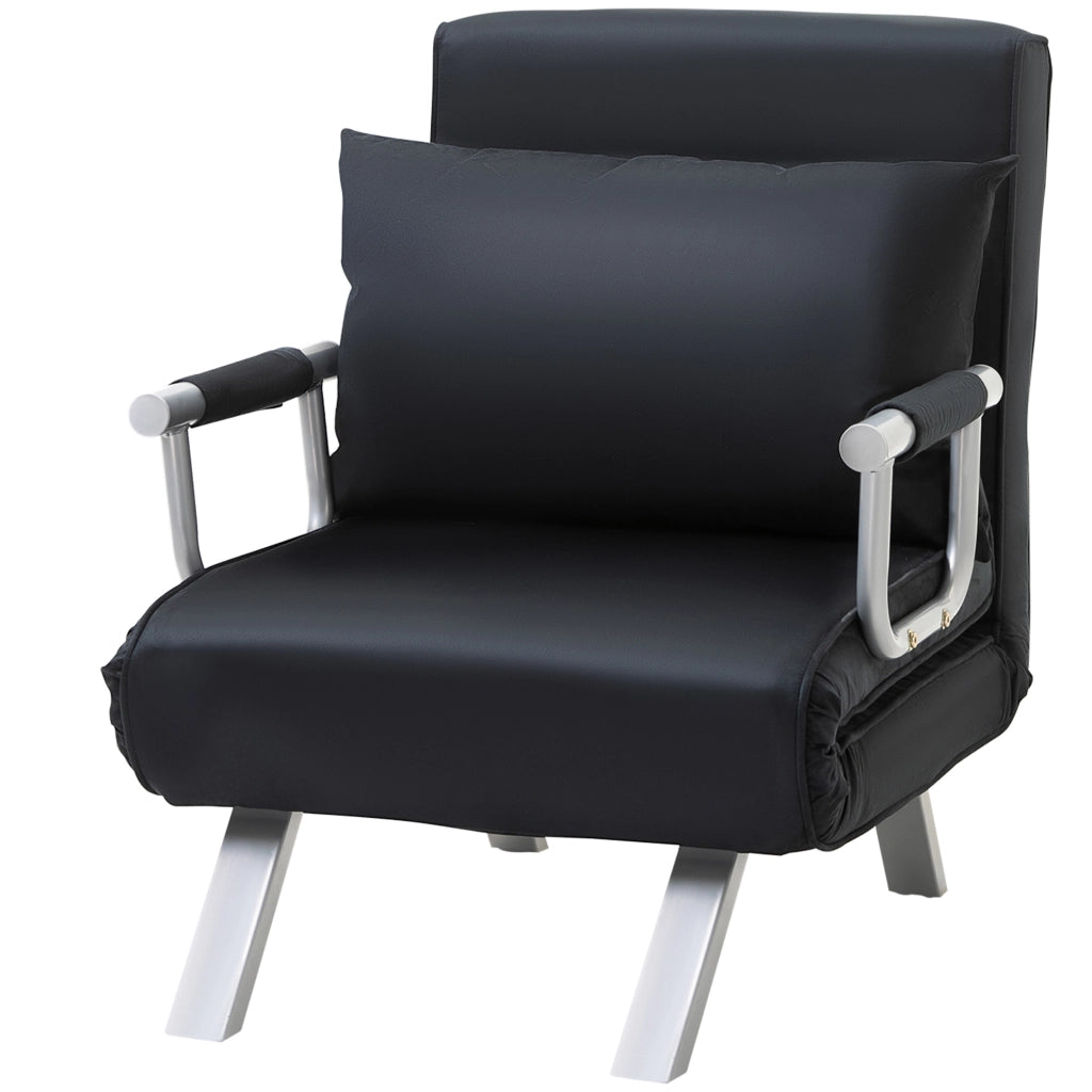 Poltrona Letto Singolo Salvaspazio con Schienale Reclinabile su 5 Livelli e Cuscino, 65x69x80 cm, Nero