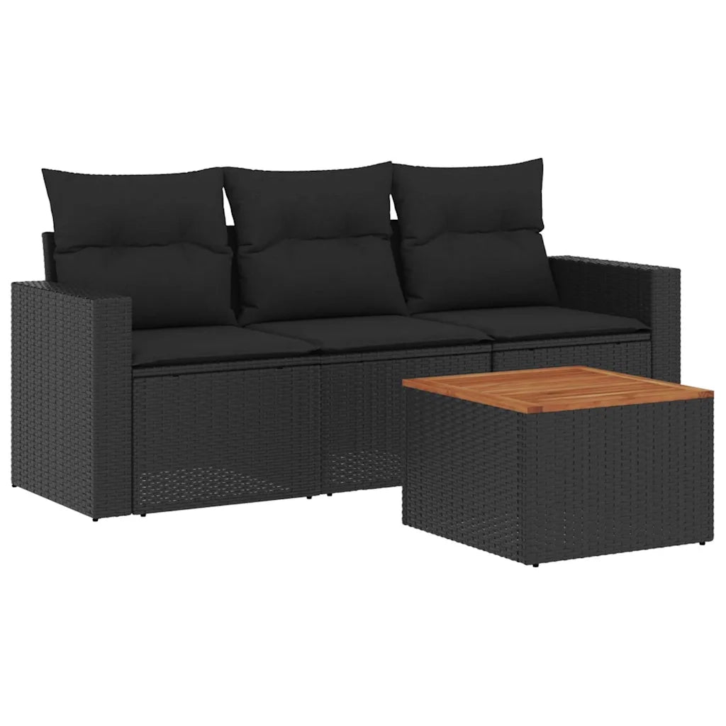 Set Divani da Giardino 4 pz | Set Salotto da Giardino con Cuscini Nero in Polyrattan