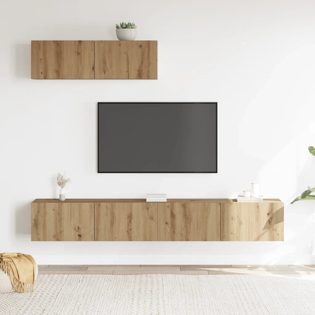 Set Mobile TV 3 pz | Armadietto TV | Mobile Porta TV Montato a Parete Rovere in Truciolato
