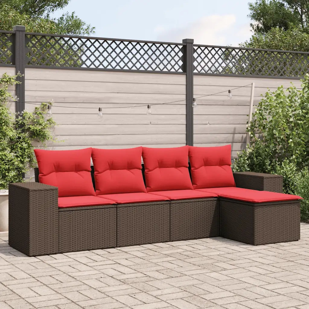 Salotto da Giardino-Set Divani da Giardino 5 pz con Cuscini Marrone in Polyrattan 819875