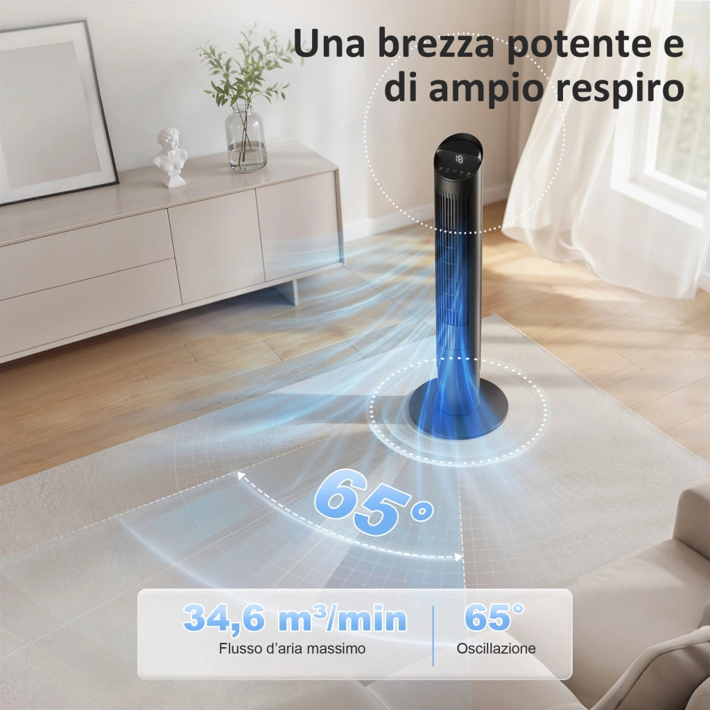 Ventilatore Torre 116 cm ¨C zephmum ¨C Nero, WiFi App Controllo