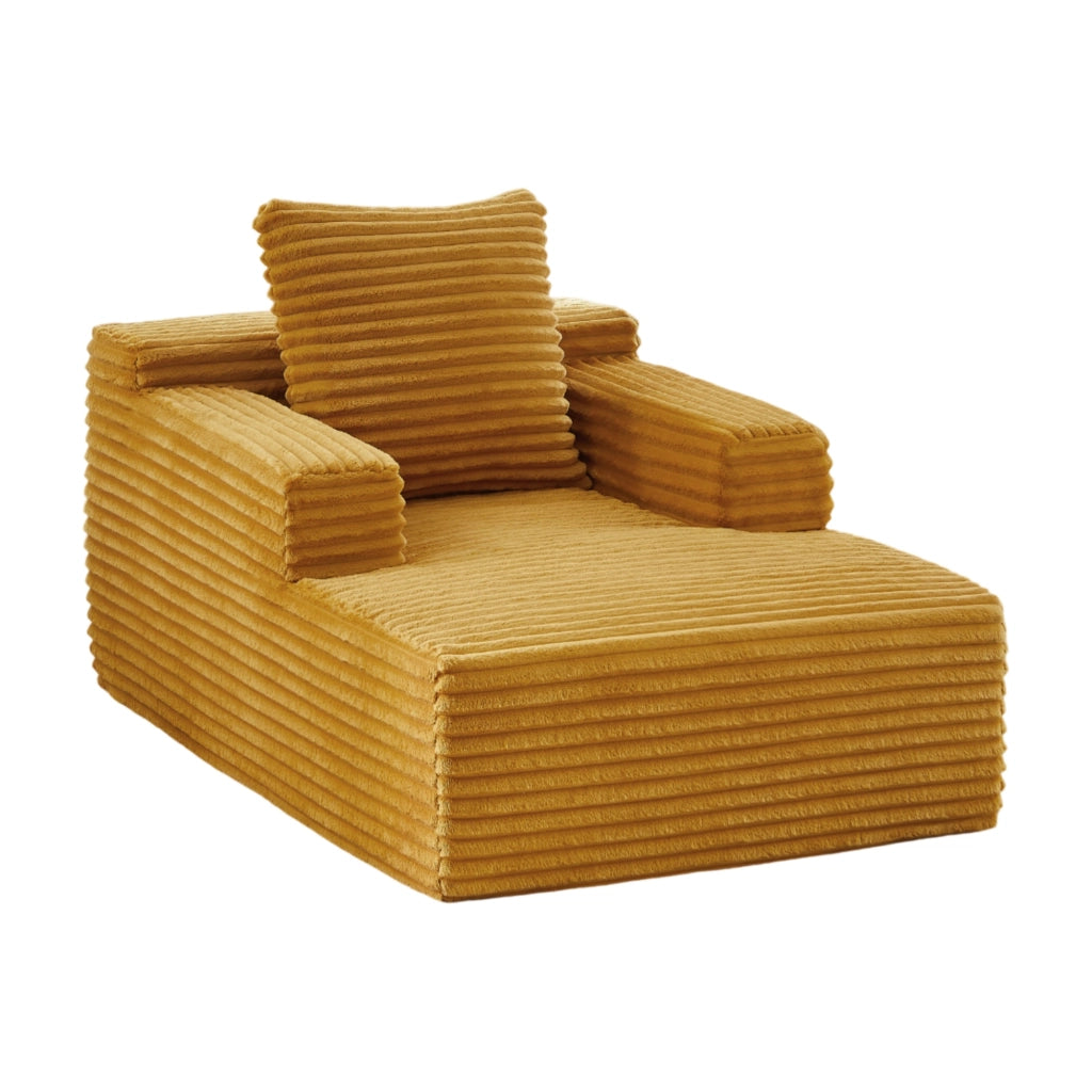 Divano chaise longue in velluto a coste, relax e letto salvaspazio, senza montaggio, giallo