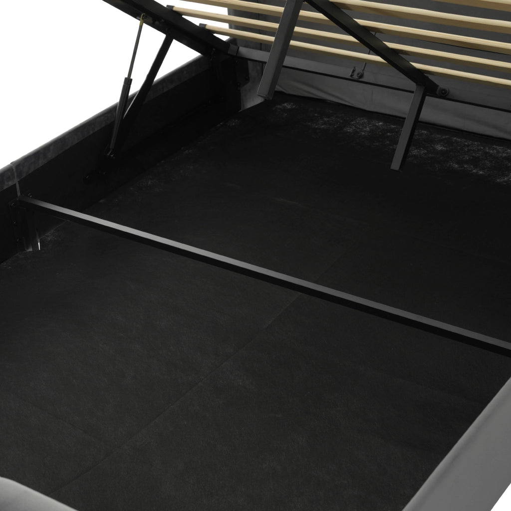Letti contenitori 140x190 cm; LED integrato; ricarica USB e Type C; velluto; grigio (Senza materasso)