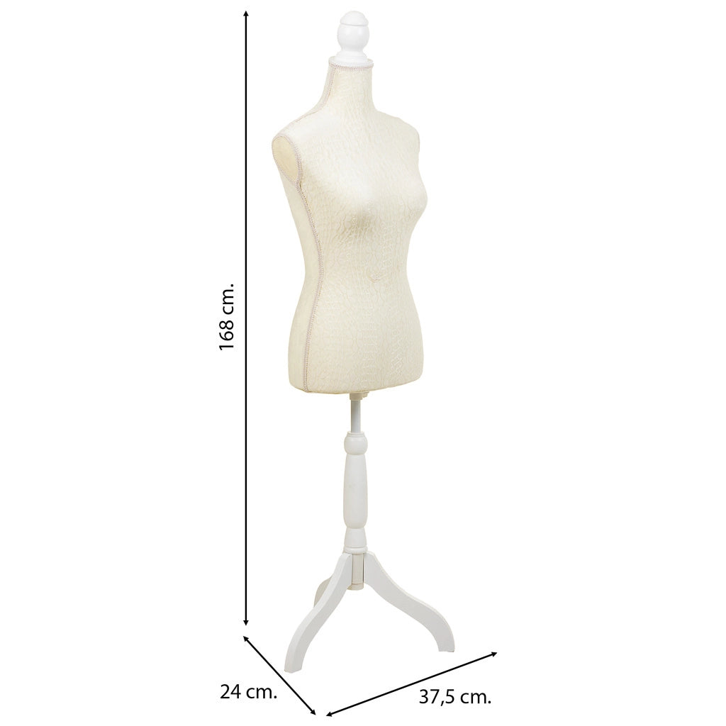 Manichino in legno e schiuma rivestito in tessuto beige 24x37,5x168h