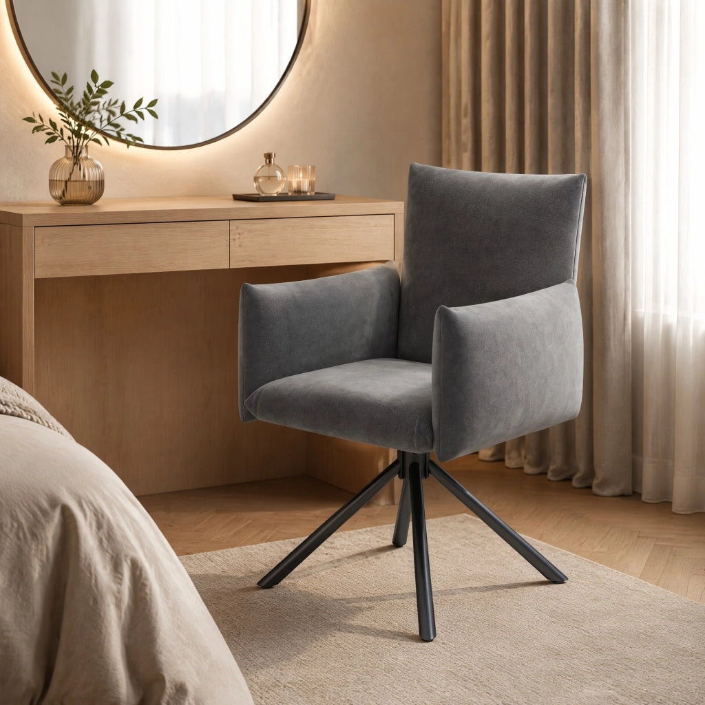 SEDIA girevole 360° in velluto grigio con braccioli Set da 6 pezzi