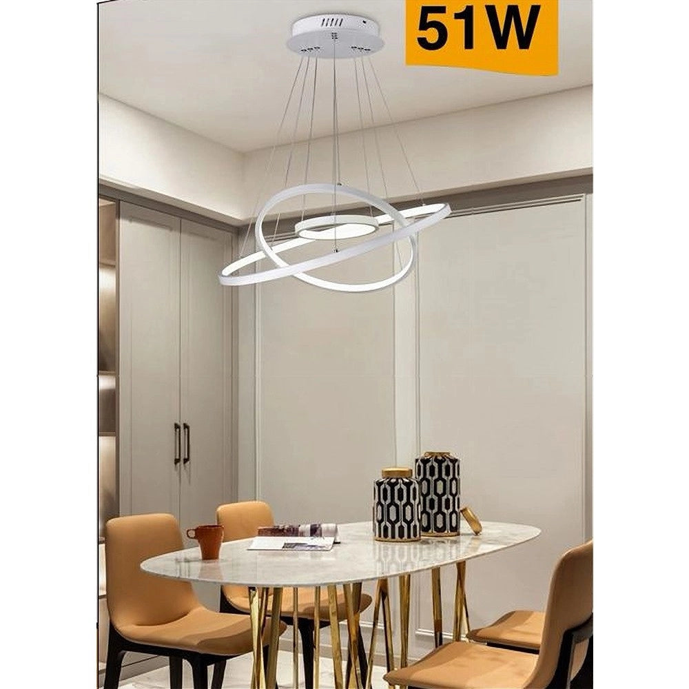Trade Shop - Lampadario A Sospensione 51 W Led Forma Pianeta Bianco 3 Colorazione Luce A64-3c -