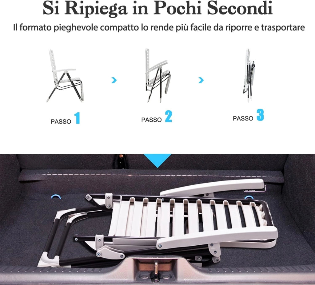 Sedia Pieghevole da Giardino, Sedia Reclinabile con Schienale Alto, Regolabile in 7 Posizioni, Poltrona Portatile in PP Resistente, per Esterno Terrazza Balcone (con Poggiapiedi, 2)