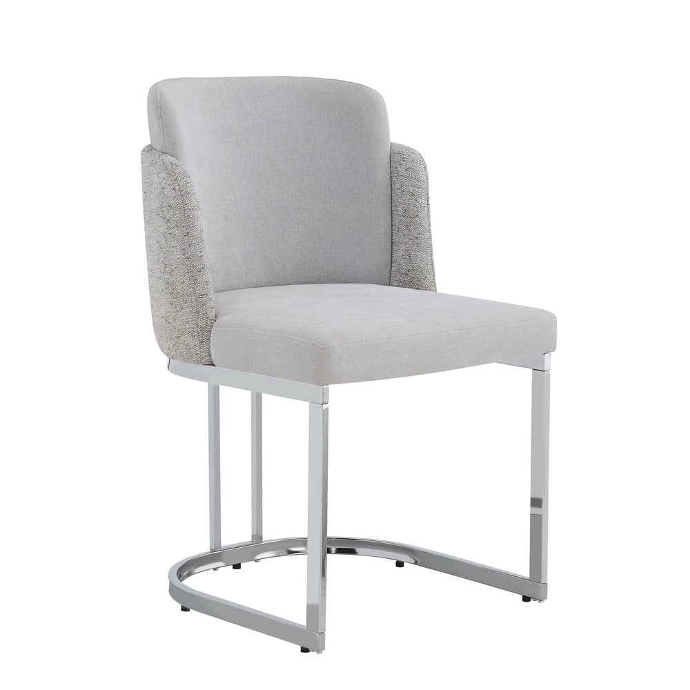 Set 4 Sedie da Pranzo ¨C Minimal ¨C Tessuto Chenille Grigio Chiaro Gambe Metallo Argento Stile Moderno