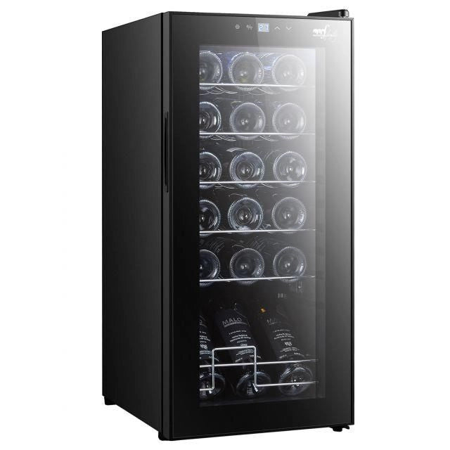 Melchioni VERMENTINO 18C Cantinetta Vino con Compressore 18 Bottiglie 50 L 6 Ripiani Cromati Classe G 43 dB Touch colore Nero