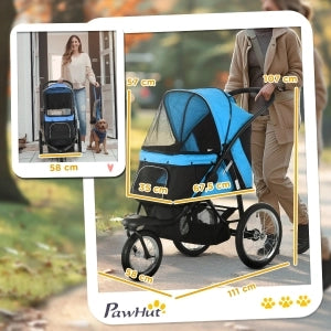 Passeggino per cani pieghevole in Oxford blu, con riflettori, cestino portaoggetti, protezione solare e finestre a rete