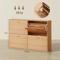 Scarpiera Ingresso Salvaspazio Slim con 4 Ante a Ribalte, Mobile Scarpiera Moderna per 24 Paia di Scarpe con Ripiani Regolabili, Portascarpe in Legno, 120x24x81cm, Color Legno