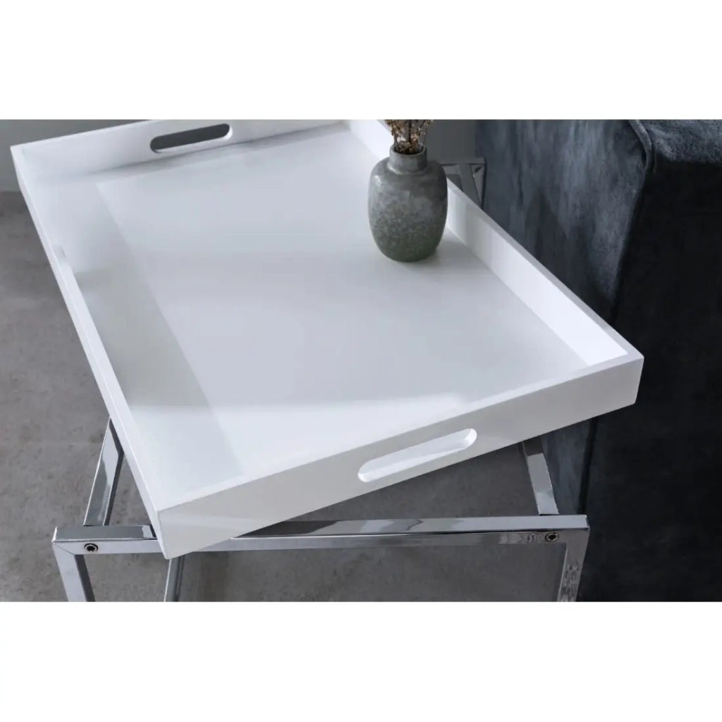 Tavolini bassi nidificati VORTEX bianco opaco e metallo argentato - set di 3 design moderno