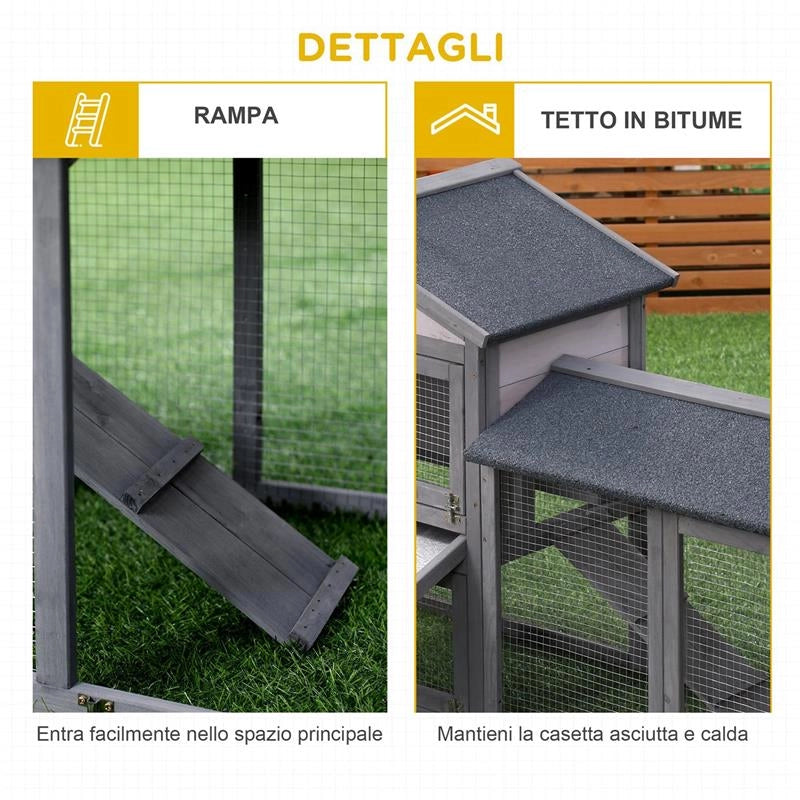 CONIGLIERA IN LEGNO DA ESTERNO CASETTA CON TETTO E RECINTO