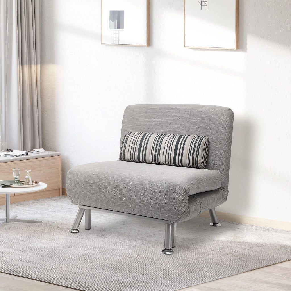 Poltrona Letto in Ferro e Cotone con Cuscino a Righe Grigio,75x70x75 cm