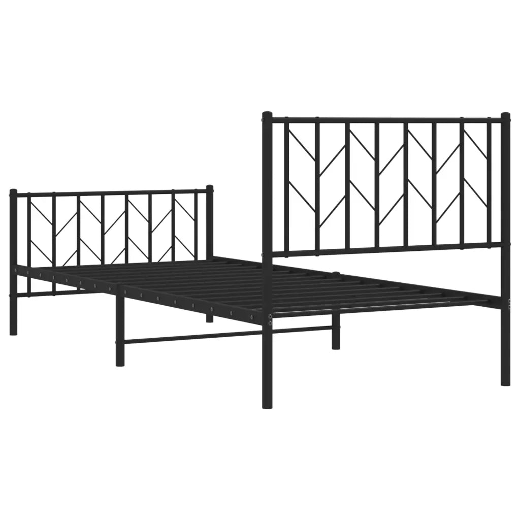 Letto singolo | Letto per adulti | Giroletto con Testiera e Pediera Metallo Nero 90x200 cm