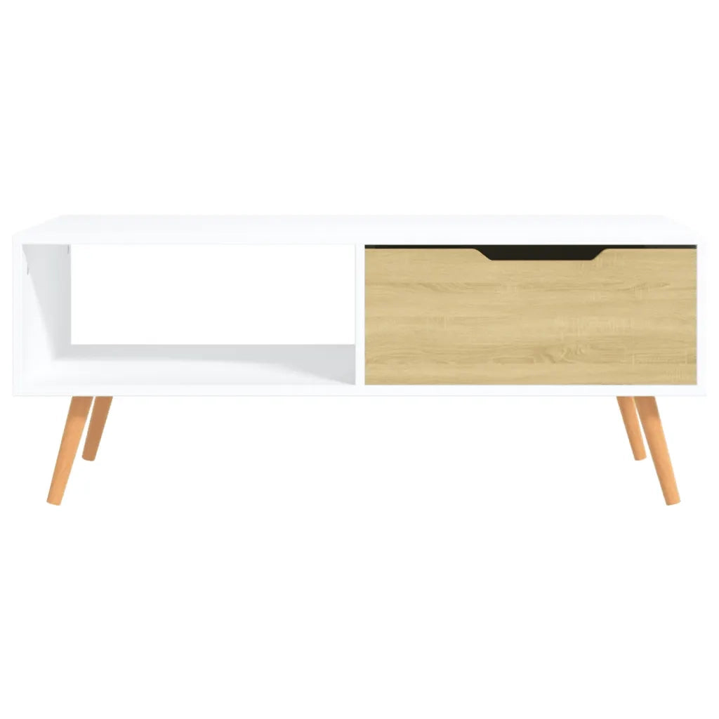 Tavolino da Salotto Bianco e Rovere 100x49,5x43cm in Truciolato
