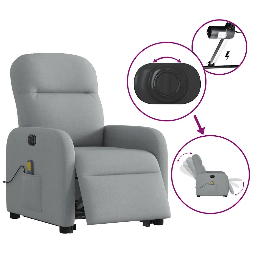 Poltrona Alzapersona Massaggi Elettrica Grigio Chiaro Tessuto