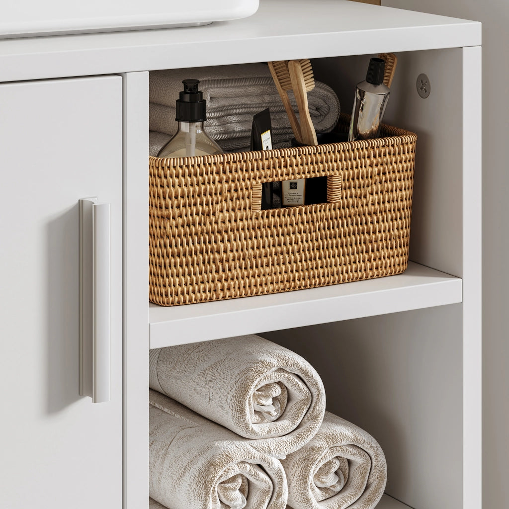 Mobile Sottolavabo Kulaik da Bagno ad Anta e 3 Scomparti Aperti 51 x 60 x 32 cm - Bianco [en.casa]