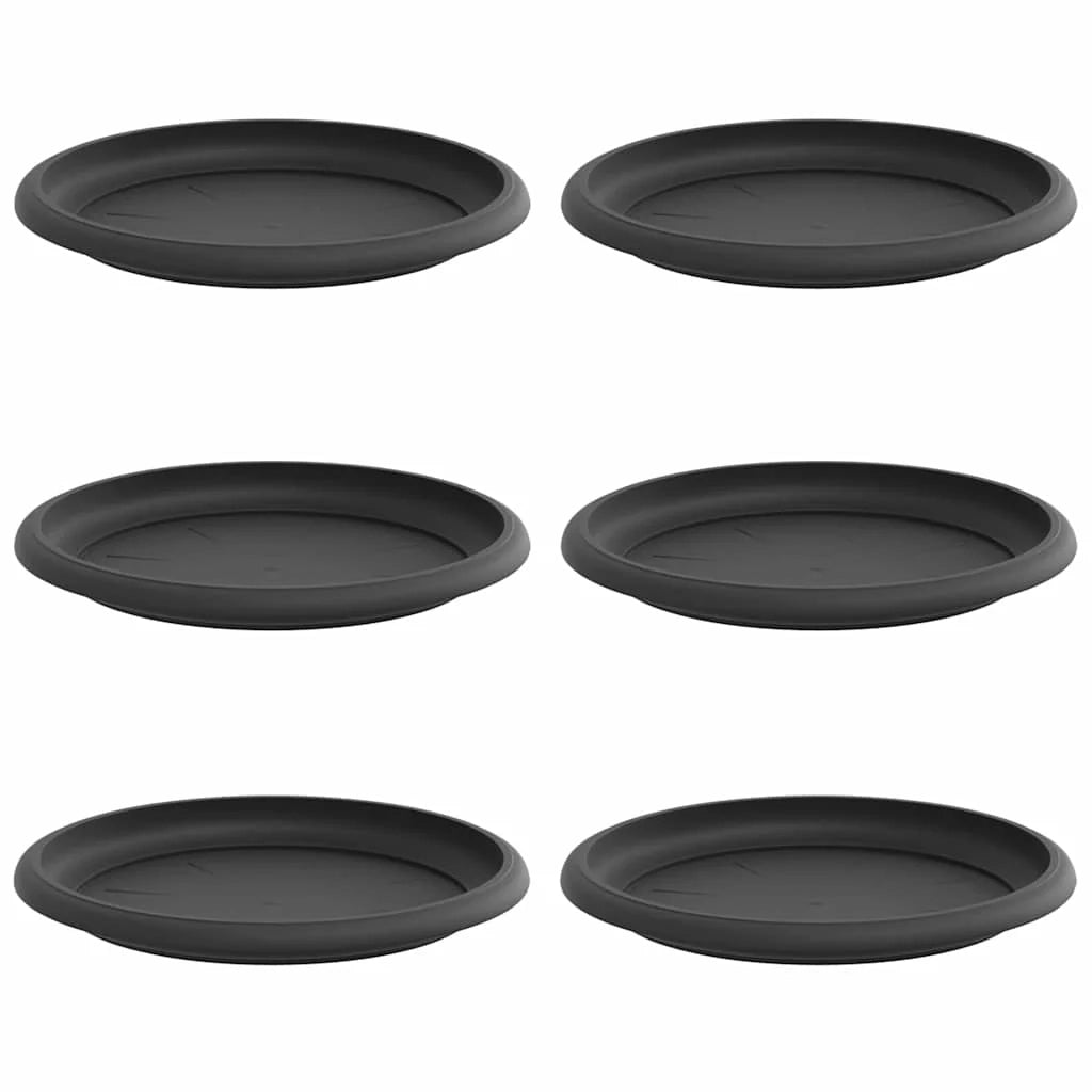 Set di 6 vassoi rotondi per fiori 17,5 x 17,5 x 2 cm resistenti facili da pulire design moderno plastica nera 02_0059342