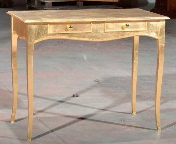 Consolle in legno 2 cassetti finitura foglia oro  l.101 p.54 h.80 - Mobili 2G