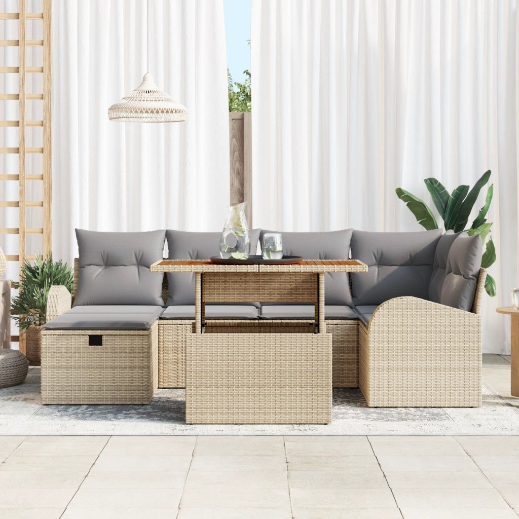 Set di SofÃ  da Giardino 7 Pezzi con Cuscini Beige Polirattan