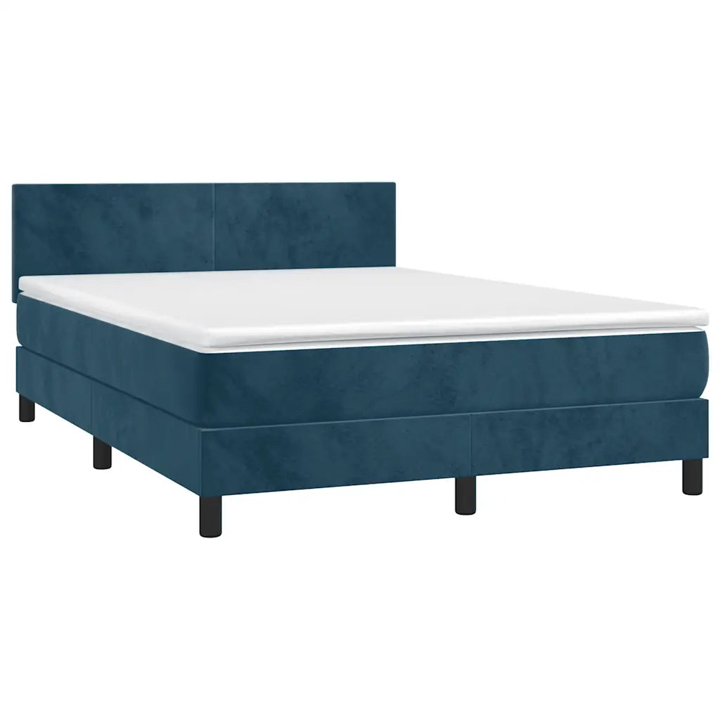 Giroletto a Molle con Materasso Blu Scuro 140x200 cm in Velluto