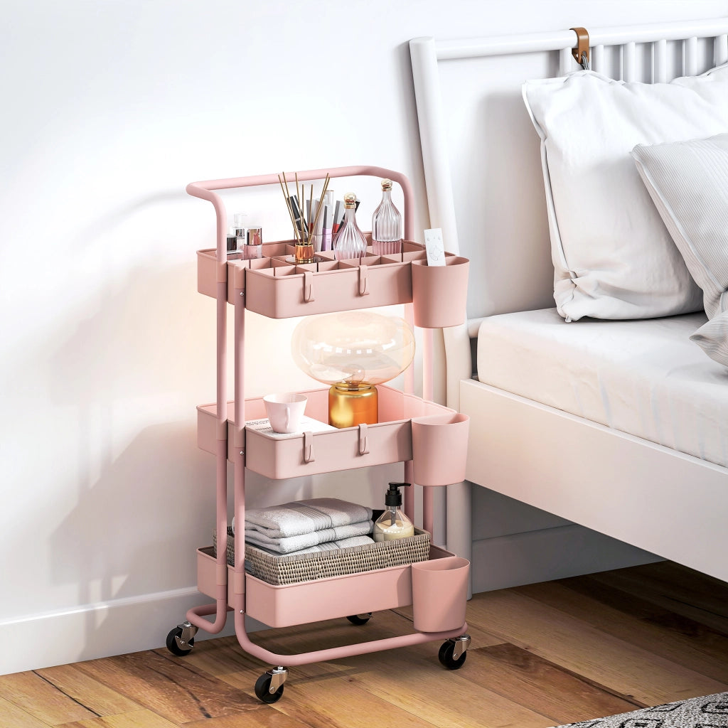 Carrello Multiuso con Cassetti e Ganchi ¨C zephmum ¨C Rosa 42x38x86,5 cm