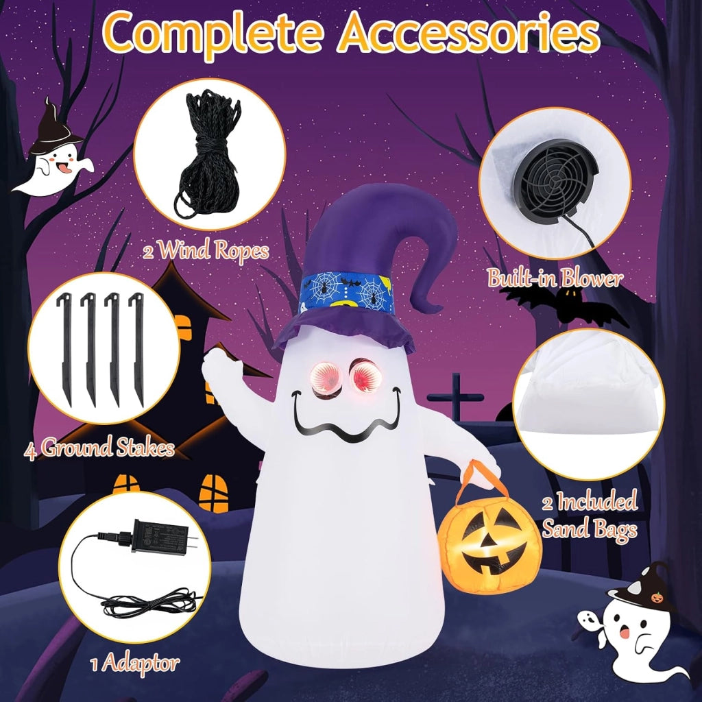 Decorazione Halloween, Fantome Halloween con Zucca Gonfiabile, Luci agli Occhi e Luce LED Brillante, Soffiatore Integrato, Costruzione Stabile, Decorazione Halloween Interni ed Esterni
