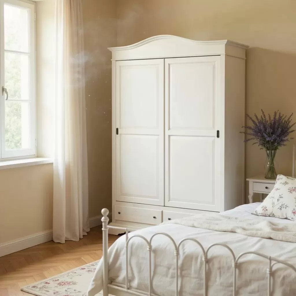 Armadio 2 ante scorrevoli legno shabby bianco anticato 180x67x225 - Mobili 2G