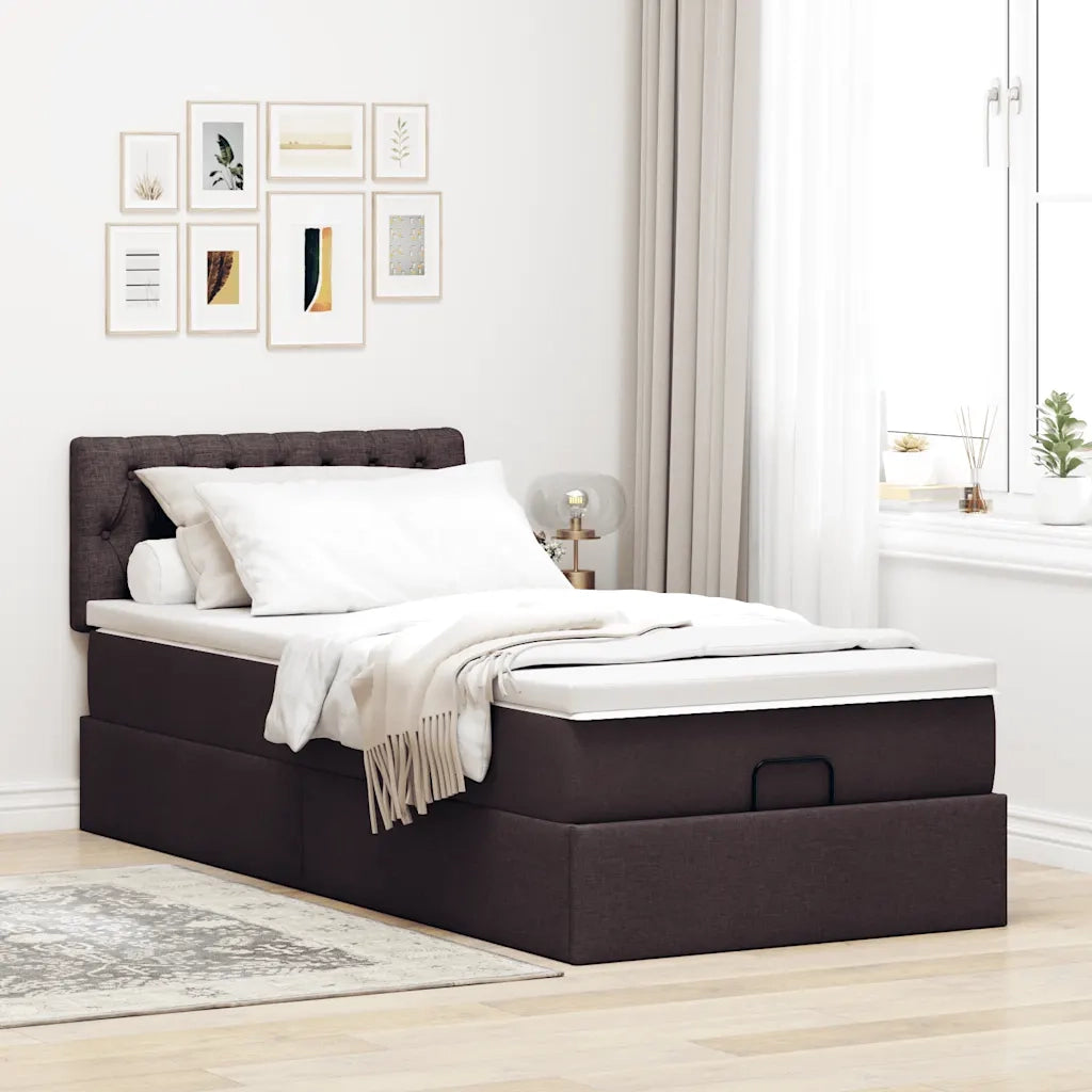 Pouf Letto con Materasso Marrone Scuro 100x200 cm in Tessuto 3312370