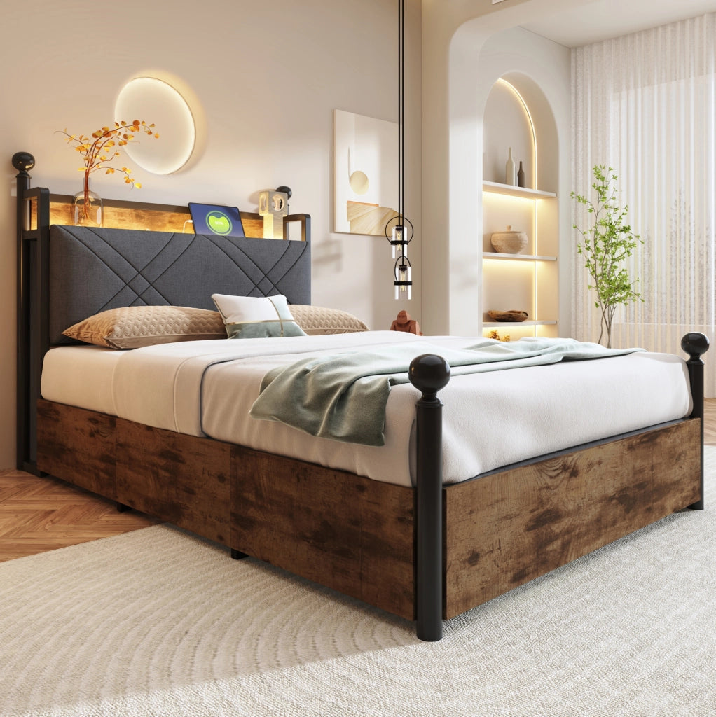 Letto singolo smart a baldacchino 90x190 cm con LED e USB-C