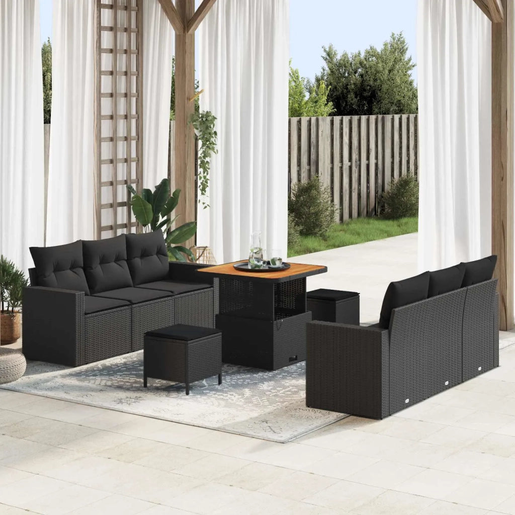Set Divano da Giardino 9 pcs Nero polyrattan 3361564