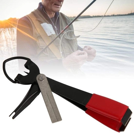 Taglierino per filo da pesca a forma compatta - Materiale metallico - Leggero - Sostenibile - Strumento per nodo veloce - Con pietra di affilatura - Taglierino per filo da pesca