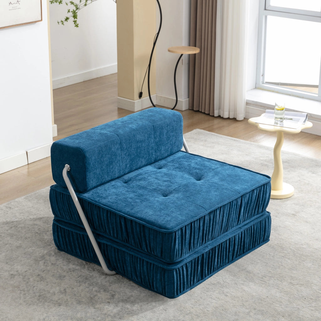 Divano Letto Futon Pieghevole ¨C MINIMAL ¨C Blu, Cuscino Rimovibile